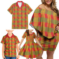 Aloha Hawaii Ilima Maile Lei Family Matching Off Shoulder Short Dress and Hawaiian Shirt Palaka Inspired Hawaiian-plaid Red