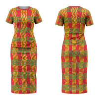Aloha Hawaii Ilima Maile Lei Family Matching Short Sleeve Bodycon Dress and Hawaiian Shirt Palaka Inspired Hawaiian-plaid Red