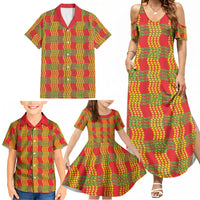 Aloha Hawaii Ilima Maile Lei Family Matching Summer Maxi Dress and Hawaiian Shirt Palaka Inspired Hawaiian-plaid Red