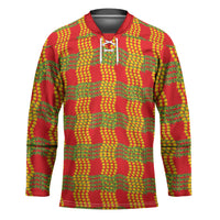 Aloha Hawaii Ilima Maile Lei Hockey Jersey Palaka Inspired Hawaiian-plaid Red