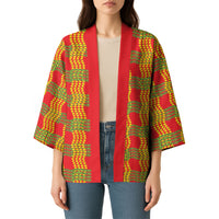 Aloha Hawaii Ilima Maile Lei Kimono Palaka Inspired Hawaiian-plaid Red