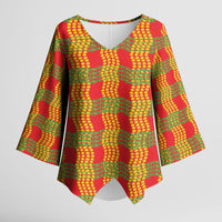 Aloha Hawaii Ilima Maile Lei Kimono Sleeve Blouse Palaka Inspired Hawaiian-plaid Red
