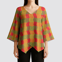 Aloha Hawaii Ilima Maile Lei Kimono Sleeve Blouse Palaka Inspired Hawaiian-plaid Red