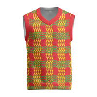 Aloha Hawaii Ilima Maile Lei Christmas Knitted V-Neck Vest Palaka Inspired Hawaiian-plaid Red