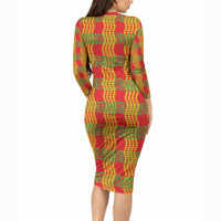 Aloha Hawaii Ilima Maile Lei Long Sleeve Bodycon Dress Palaka Inspired Hawaiian-plaid Red