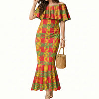 Aloha Hawaii Ilima Maile Lei Mermaid Dress Palaka Inspired Hawaiian-plaid Red