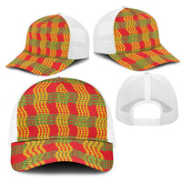 Aloha Hawaii Ilima Maile Lei Mesh Trucker Cap Palaka Inspired Hawaiian-plaid Red