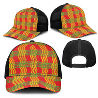 Aloha Hawaii Ilima Maile Lei Mesh Trucker Cap Palaka Inspired Hawaiian-plaid Red