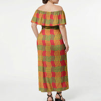 Aloha Hawaii Ilima Maile Lei Off Shoulder Maxi Dress Palaka Inspired Hawaiian-plaid Red
