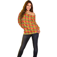 Aloha Hawaii Ilima Maile Lei Off Shoulder Sweater Palaka Inspired Hawaiian-plaid Red