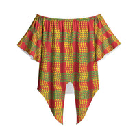 Aloha Hawaii Ilima Maile Lei Off Shoulder Wrap Waist Top Palaka Inspired Hawaiian-plaid Red