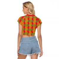 Aloha Hawaii Ilima Maile Lei Raglan Cropped T Shirt Palaka Inspired Hawaiian-plaid Red