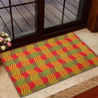 Aloha Hawaii Ilima Maile Lei Rubber Doormat Palaka Inspired Hawaiian-plaid Red