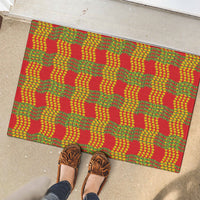 Aloha Hawaii Ilima Maile Lei Rubber Doormat Palaka Inspired Hawaiian-plaid Red