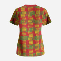 Aloha Hawaii Ilima Maile Lei Scrub Top Palaka Inspired Hawaiian-plaid Red