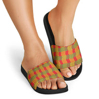 Aloha Hawaii Ilima Maile Lei Slide Sandals Palaka Inspired Hawaiian-plaid Red