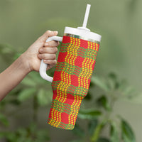 Aloha Hawaii Ilima Maile Lei Tumbler With Handle Palaka Inspired Hawaiian-plaid Red