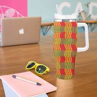 Aloha Hawaii Ilima Maile Lei Tumbler With Handle Palaka Inspired Hawaiian-plaid Red