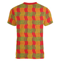 Aloha Hawaii Ilima Maile Lei Women V-Neck T-Shirt Palaka Inspired Hawaiian-plaid Red