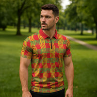 Aloha Hawaii Ilima Maile Lei Zipper Polo Shirt Palaka Inspired Hawaiian-plaid Red