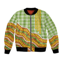 Hawaii Leis Palaka Motifs Bomber Jacket Pikake Pakalana Maile Ilima Kakau Style