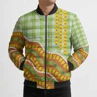 Hawaii Leis Palaka Motifs Bomber Puffer Jacket Pikake Pakalana Maile Ilima Kakau Style