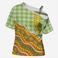 Hawaii Leis Palaka Motifs Cross Shoulder Shirt Pikake Pakalana Maile Ilima Kakau Style