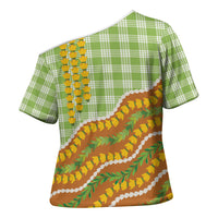 Hawaii Leis Palaka Motifs Cross Shoulder Shirt Pikake Pakalana Maile Ilima Kakau Style