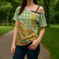 Hawaii Leis Palaka Motifs Cross Shoulder Shirt Pikake Pakalana Maile Ilima Kakau Style