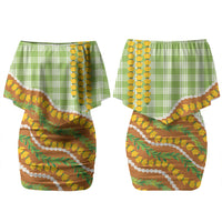 Hawaii Leis Palaka Motifs Family Matching Off Shoulder Short Dress and Hawaiian Shirt Pikake Pakalana Maile Ilima Kakau Style