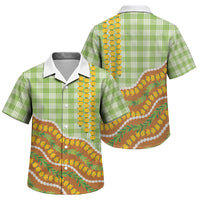 Hawaii Leis Palaka Motifs Family Matching Off Shoulder Short Dress and Hawaiian Shirt Pikake Pakalana Maile Ilima Kakau Style