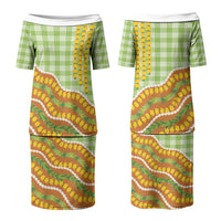 Hawaii Leis Palaka Motifs Family Matching Puletasi and Hawaiian Shirt Pikake Pakalana Maile Ilima Kakau Style