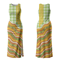 Hawaii Leis Palaka Motifs Family Matching Tank Maxi Dress and Hawaiian Shirt Pikake Pakalana Maile Ilima Kakau Style