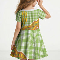 Hawaii Leis Palaka Motifs Kid Short Sleeve Dress Pikake Pakalana Maile Ilima Kakau Style