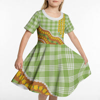 Hawaii Leis Palaka Motifs Kid Short Sleeve Dress Pikake Pakalana Maile Ilima Kakau Style