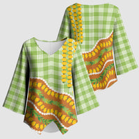 Hawaii Leis Palaka Motifs Kimono Sleeve Blouse Pikake Pakalana Maile Ilima Kakau Style