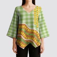 Hawaii Leis Palaka Motifs Kimono Sleeve Blouse Pikake Pakalana Maile Ilima Kakau Style