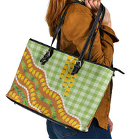 Hawaii Leis Palaka Motifs Leather Tote Bag Pikake Pakalana Maile Ilima Kakau Style