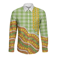 Hawaii Leis Palaka Motifs Long Sleeve Button Shirt Pikake Pakalana Maile Ilima Kakau Style
