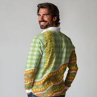 Hawaii Leis Palaka Motifs Long Sleeve Polo Shirt Pikake Pakalana Maile Ilima Kakau Style