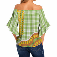 Hawaii Leis Palaka Motifs Off Shoulder Wrap Waist Top Pikake Pakalana Maile Ilima Kakau Style
