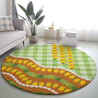 Hawaii Leis Palaka Motifs Round Carpet Pikake Pakalana Maile Ilima Kakau Style