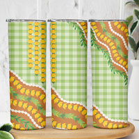 Hawaii Leis Palaka Motifs Skinny Tumbler Pikake Pakalana Maile Ilima Kakau Style