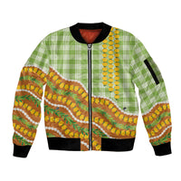 Hawaii Leis Palaka Motifs Sleeve Zip Bomber Jacket Pikake Pakalana Maile Ilima Kakau Style