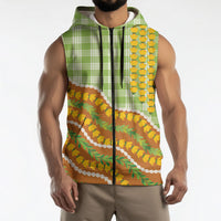 Hawaii Leis Palaka Motifs Sleeveless Zip Hoodie Pikake Pakalana Maile Ilima Kakau Style