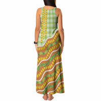 Hawaii Leis Palaka Motifs Tank Maxi Dress Pikake Pakalana Maile Ilima Kakau Style