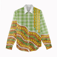Hawaii Leis Palaka Motifs Women Casual Shirt Pikake Pakalana Maile Ilima Kakau Style