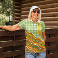 Hawaii Leis Palaka Motifs Women Polo Shirt Pikake Pakalana Maile Ilima Kakau Style