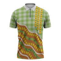 Hawaii Leis Palaka Motifs Zipper Polo Shirt Pikake Pakalana Maile Ilima Kakau Style