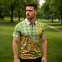 Hawaii Leis Palaka Motifs Zipper Polo Shirt Pikake Pakalana Maile Ilima Kakau Style